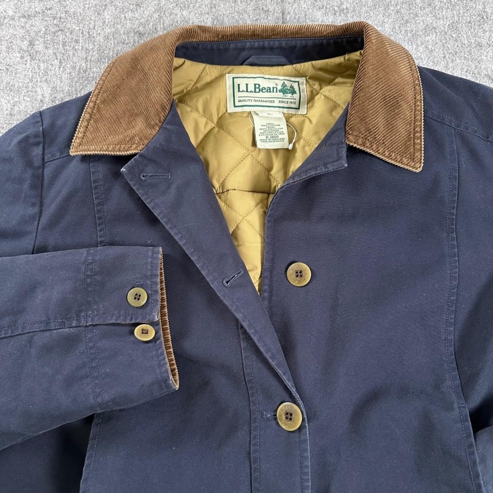 Vintage L.L.Bean Adirondack Barn Coat Womens M Navy Quilt Corduroy Field Jacket
